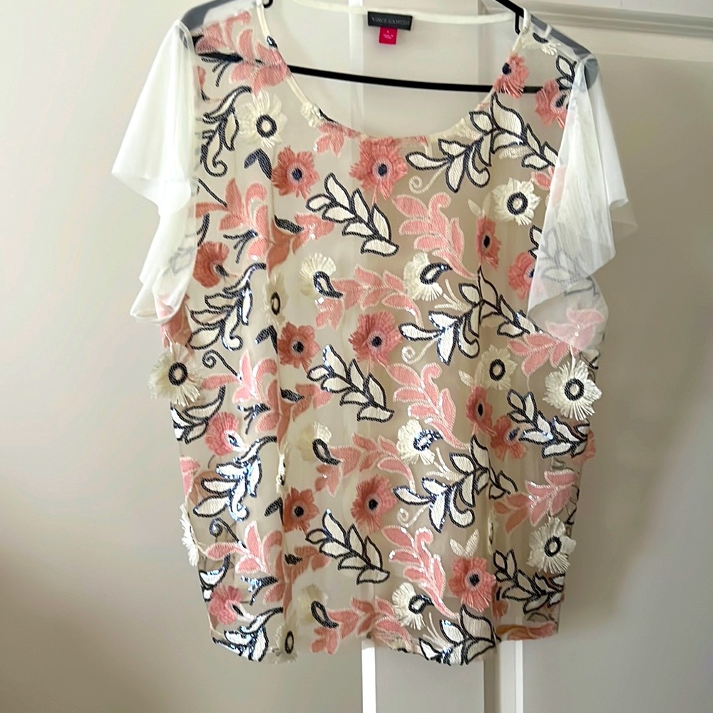 Cream, Blush and Blue sparkle top - super cute